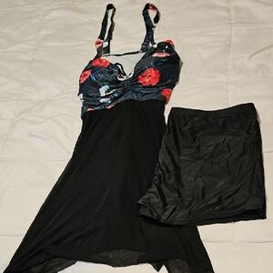 Floral Black Swim Dress Set